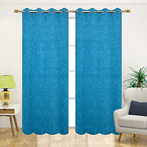 Image of Fabrilia Velvet Eyelet Window Curtain 5 feet Long for Living Room /Bedroom, Aqua, Pack of 1 Piece