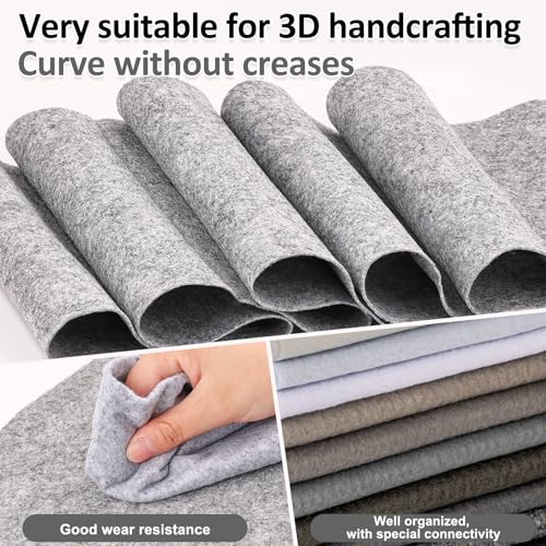 Image of XSEINO 12 Rolls 8 inchx35 inch(20.5x90cm) 1.4mm Thick Soft Felt Fabric Sheet 12 Assorted Black White Gray Series Colors Felt Pack for DIY Craft Sewing Squares Nonwoven Patchwork