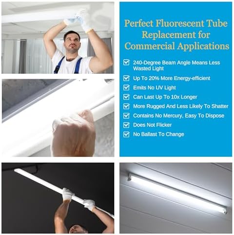 4Ft LED T8 Tubes - Energy Efficient, Double Ended Power - 5000K, 2200 Lumens, 15 Watts - Type B, Direct Wire, Ballast Bypass Installation - LED Replacement for Fluorescent Tubes - 25 Pack