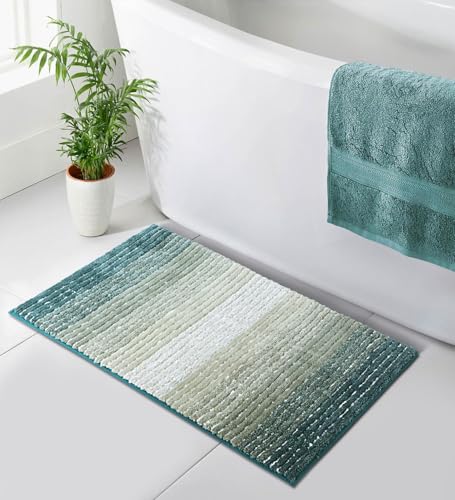 Image of Obsessions Soft & Plush Bath Mat | Quick Dry, Stain & Skid Resistant | Luxuriously Soft, Long Lasting Color | TPR Latex Backing, Size 50x80 cm, Light Green & Dark Green