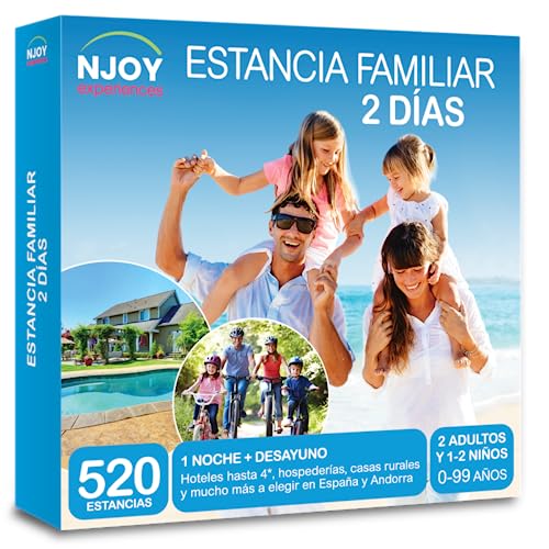 NJOY Experiences - Caja Regalo – Estancia Familiar 2 días - Idea de Regalo - Estancia en familia de 1 NOCHE para 2 adultos y 1 o 2 niños
