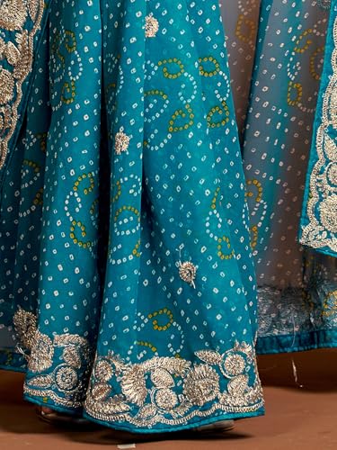 Image of Satrani Women'S Georgette Embroidery Bandhani Printed Saree With Unstitched Blouse Piece