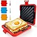 Microwave Toastie Sandwich Maker, Sandwich Toaster with Butter Knife, Panini Presses, Silicone Microwaveable Cookware for Quick Breakfasts, Grilled Cheese, Tuna Melts and Ham, Dishwasher Safe (Red)