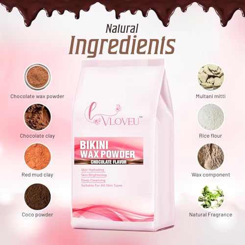 Image of VLOVEU - Bikini Wax Powder for Women - 5 Minutes Painless Herbal Wax Powder for Hair Removal|Easy to Use at Home, No Chemicals - No Irritation, Bikini Wax for Women and Girls (120g) (Chocolate)