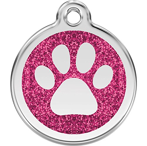 Red Dingo Personalized Glitter Paw Pet ID Dog Tag (Small Red)