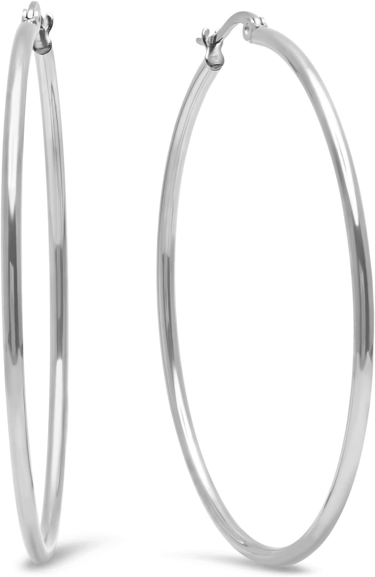 Stainless Steel Rounded Tube Hoop Earrings (50mm), (previously Amazon Collection)