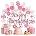 Happy Birthday Decorations Banner Decor Balloons Set & Pink NO DIY All in One Party Supplies Kit for Indoor Outdoor Celebrations Birthday Decor Essentials