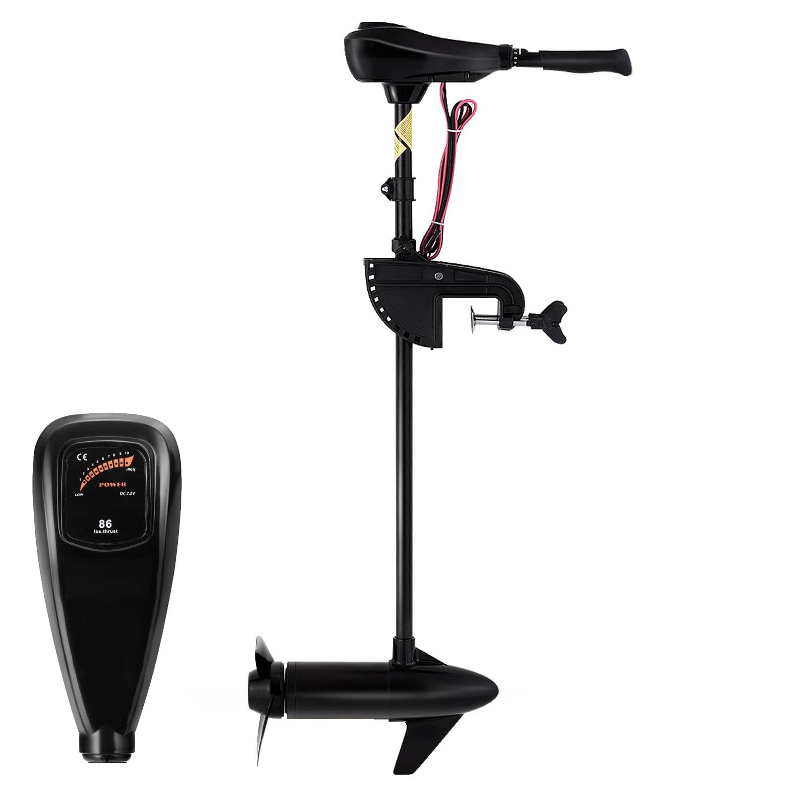 TANGZON Electric Trolling Motor, 12V 55lbs/ 24V 86lbs Thrust Transom Mounted Boat Engine with Telescopic Handle & LED Battery Indicator, Bow Mount Outboard Motors for Saltwater Freshwater (24V 86lbs)