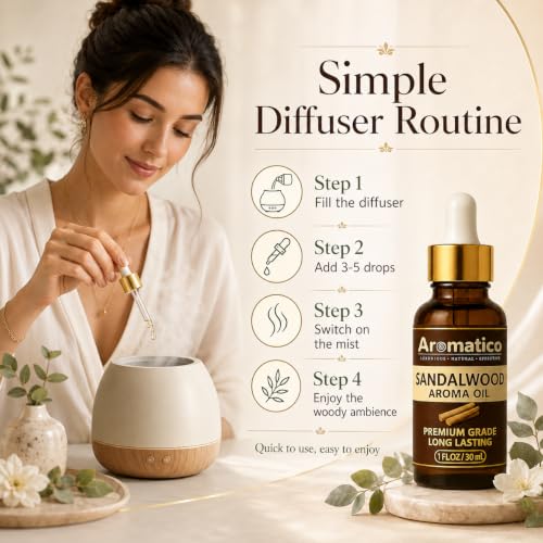 Image of AROMATICO Sandalwood Diffuser Oil, Natural Fragrance for Aromatherapy, Meditation & Concentration | for Diffusers, Air Fresheners 30ml