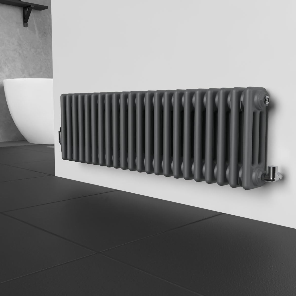Lux Heat Anthracite Grey Horizontal 3 Column Traditional Radiator 300mm (H) x 1010mm (W)
