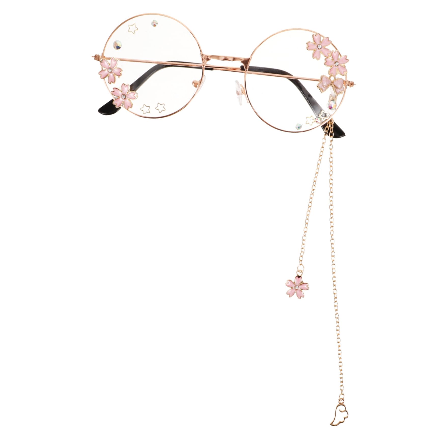FOMIYES Kawaii Eyeglasses with Chain Cosplay Accessories for Women Teen Lightweight Retro Style with Wing Pendant for Parties and Events