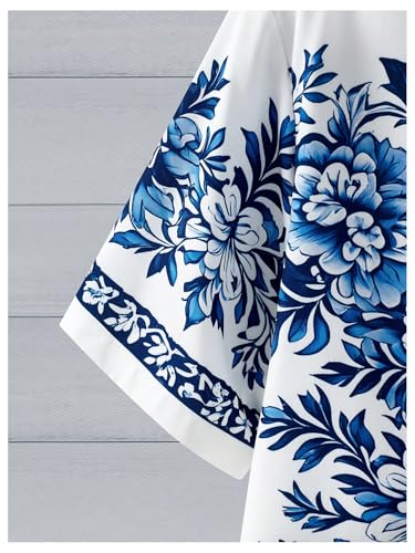 OYOANGLE Men's Floral Print Button Down Collared Shirts Summer Vacation Beach Shirt Tops4