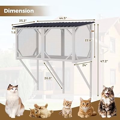 YOPTO 44.5 Cat Window Box,Catio Outdoor Enclosure W/Waterproof Roof,All Weather Use Cat Window Perch W/ 3-Sided Windows,for Sunbathing,Napping,Viewing,Ancient White