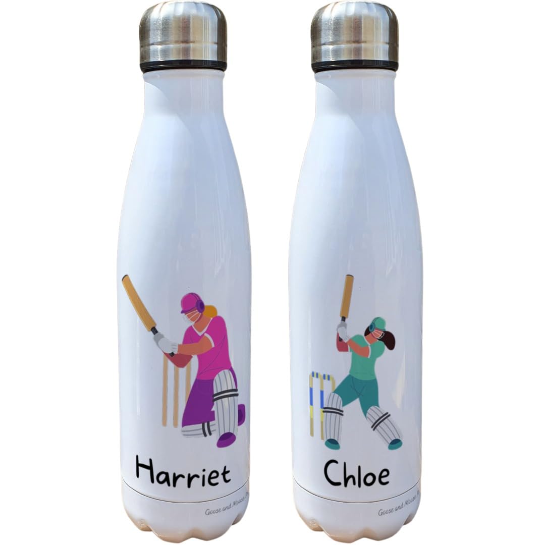 Cricket Insulated Bottle Personalised Sports - Gift for Cricket Lover - Personalised Cricket Thermal Flask - Stainless Steel Water Bottle (Bowler) (Harriet)