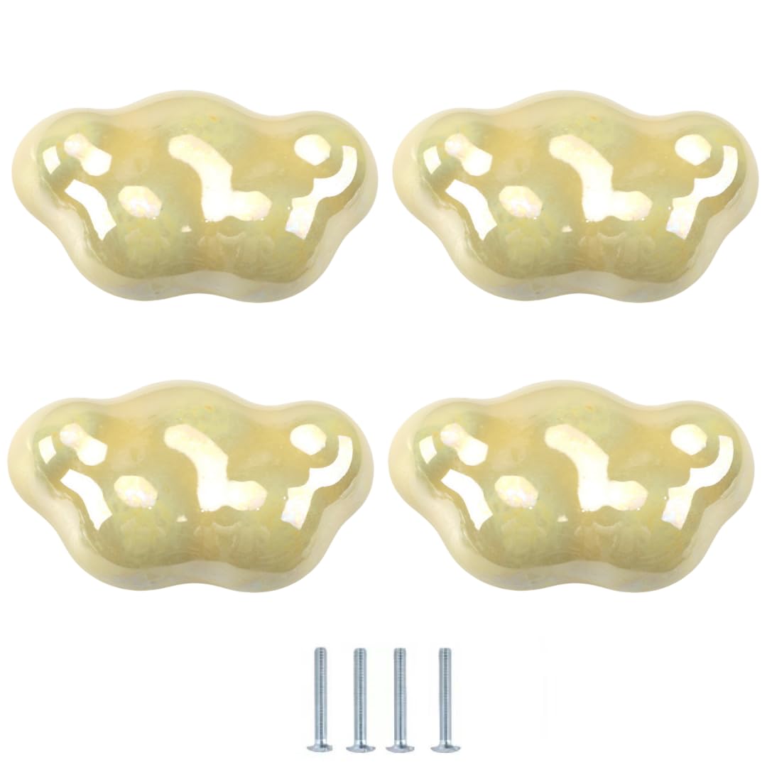 ENmrfvkz Ceramic Cupboard Drawer Handle Knobs, Ceramic Cupboard Drawer Knobs, Cloud and Star, 4 Pcs Multicolor(Yellow Clouds)