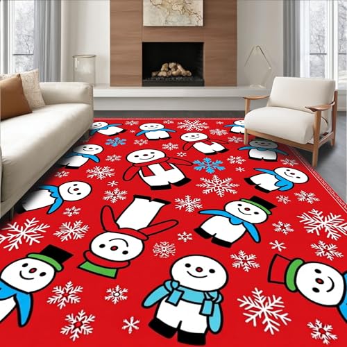 ODIKA Flatwoven High Traffic Area Rug 6x9, Whimsical Snowman Parade