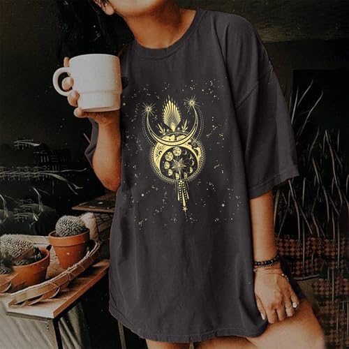 Image of Summer Y2k Tops for Womens, Casual Vintage Short Sleeve T-Shirt, Girls Oversize Loose Round Neck Elastic Tee