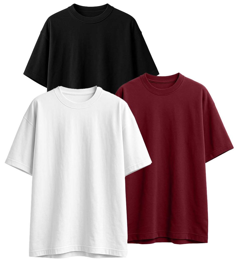JUNEBERRY 3-pak damskich 100% czystej bawełny pół rękaw okrągły dekolt koszulki rozmiary S-XXL