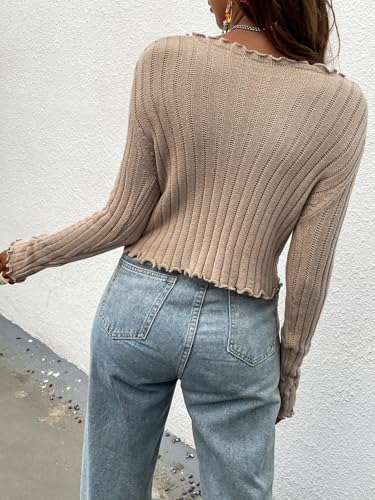 Image of Floerns Women's Cute Early Fall Fashion Tie Front Ruffle V Neck Long Sleeve Crop Cable Knit Cardigan Sweaters 2025 Trendy