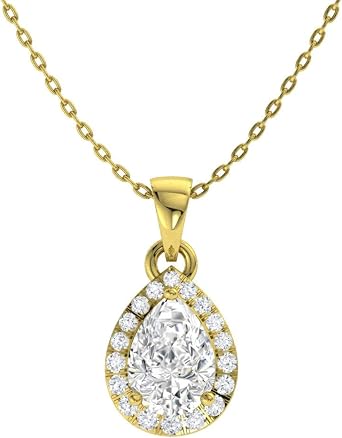 Diamondere Natural and Certified Pear Gemstone and Diamond Halo Drop Petite Necklace in 9ct Solid Gold | 0.45 Carat Pendant with Chain