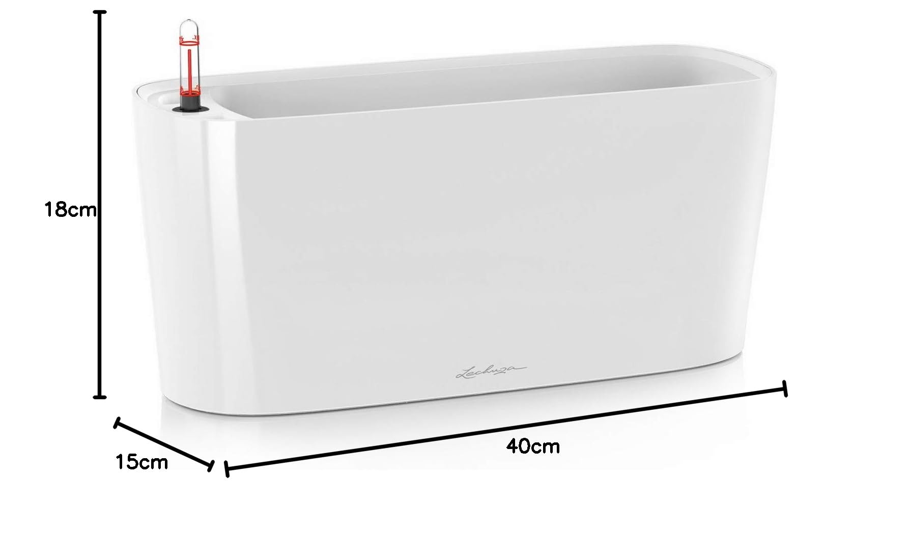 Lechuza – Pot de Fleurs d'Interieur – Delta 20 – Réserve d'Eau Intégrée – Coloris Blanc – 40 x 15 x 18 cm