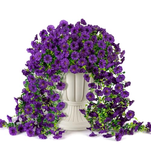 ADXORA Fake Artificial Hanging Morning Glory Flowers for Outdoor Planters Porch Pation Decoration,2 PCS UV Resistant Silk Faux Flowers with Realistic Eucalyptus Plants for Home Office Garden Decor by ADXORA - Image 9