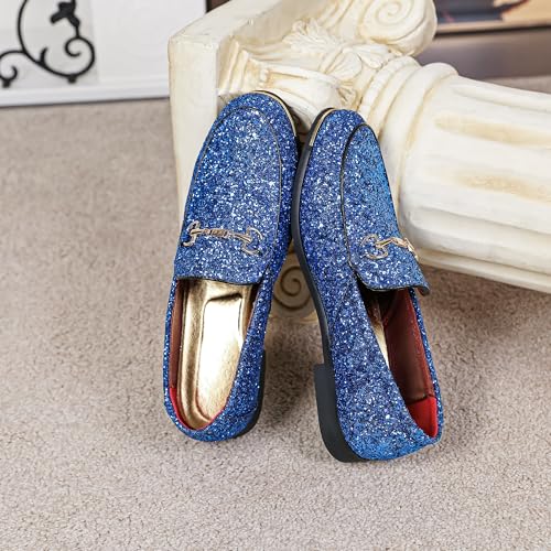 LCQL Men's Glitter Loafers Driving Shoes - Sparkly Formal Slip-Ons for Wedding Party Prom Club Dress Shoes Size 7-134