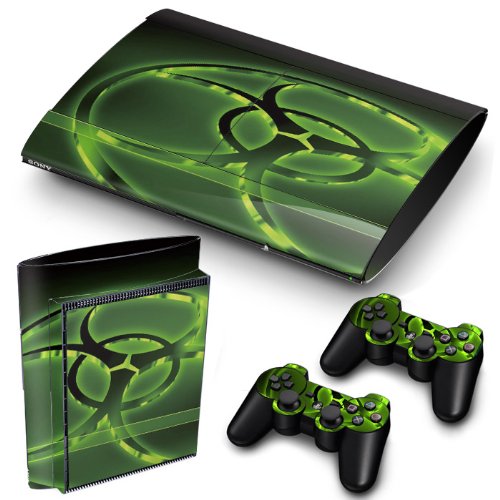 PS3 SuperSlim PlayStation 3 SuperSlim Biohazard Autocollants Film PVC pour Console + 2 contrôleurs/pad adhésif couverture de protection effet peau d'art