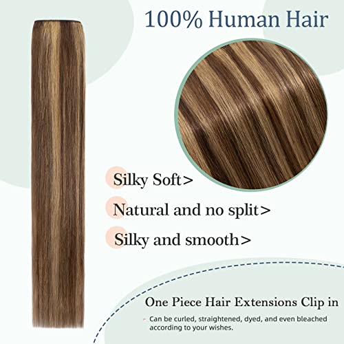 Silk-co One Piece Clip on Hair Extensions Seamless Clip in Hair Extensions Human Hair Highlighted 3/4 Half Head Real Remy Hair Extension (20''-50g - Image 3