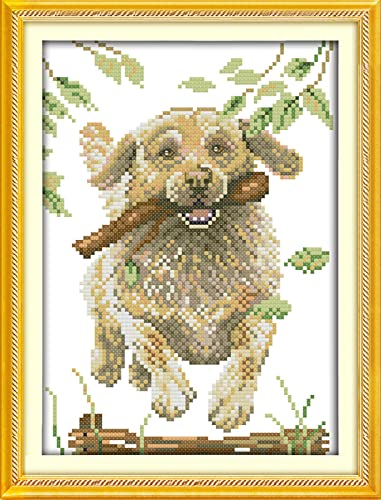 Kit Point de Croix Chiot Toile Imprimée Évitez les Erreurs de Comptage en Broderie Débutant