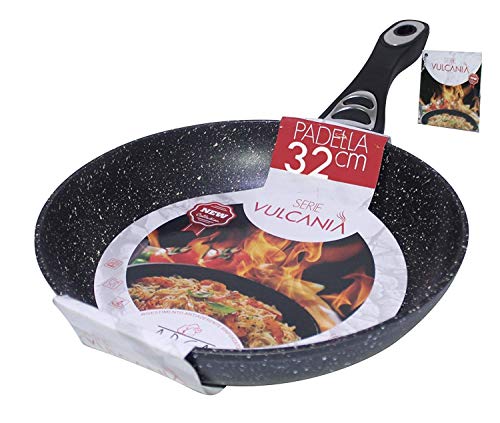 Vulcania 32 Padella in Pietra Lavica, Rivestimento in Teflon Antiaderente, Fondo ad Induzione da 4mm