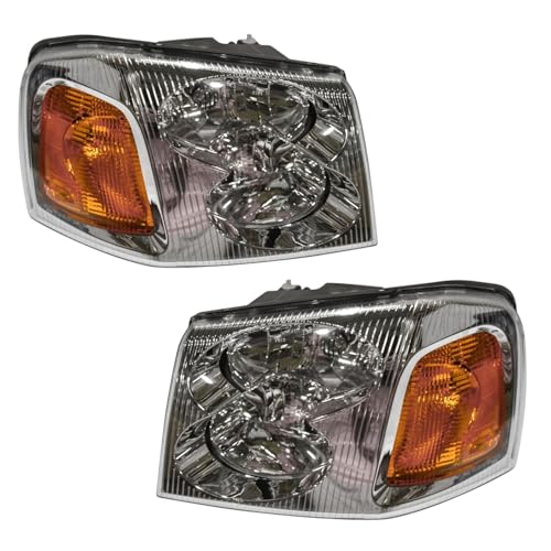 Image of TRQ Driver and Passenger Side Headlight Assembly Set Chrome Housing Compatible with 2002-2009 GMC Envoy 2002-2006 GMC Envoy XL 2004-2005 GMC Envoy XUV