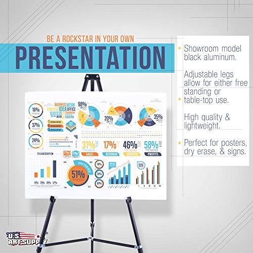 U.s. Art Supply 66" High Showroom Black Aluminum Display Easel And Presentation Stand (Pack Of 10) - Large Adjustable Height Portable Floor And Tabletop Tripod, Holds 25 Lbs, Paintings, Signs, Posters #TOP3