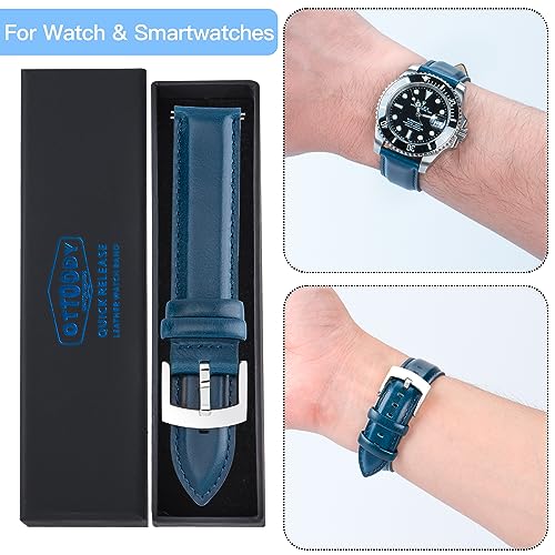 Image of OTTOODY Leather Watch Bands Quick Release, Elegant Top Grain Leather Watch Straps for Men & Women, Choice of Color & Width - 18mm, 19mm, 20mm, 21mm or 22mm Wristbands Bracelet for Watch & Smartwatch