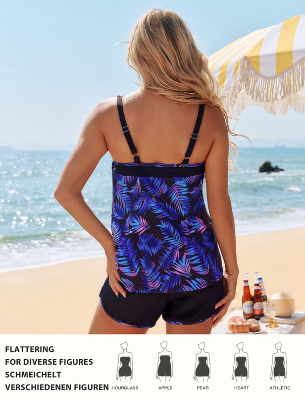 Hanna Nikole Tankini pour femme - Maillot de bain 2 pièces push-up - Maillot de bain et culotte intégrée - Taille haute - Avec poches - Maillot de bain réglable