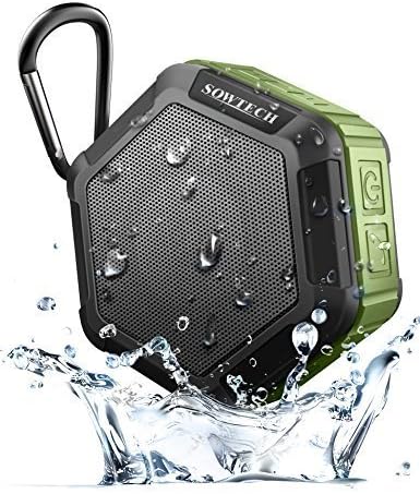 SOWTECH(TM) Portable Bluetooth 4.0 Waterproof Speaker Hands-Free Wireless Outdoor Shower Speaker with IPX5 Waterproof Function/12 Hours Playtime/Built-in Microphone/Snap Hook - Army Green