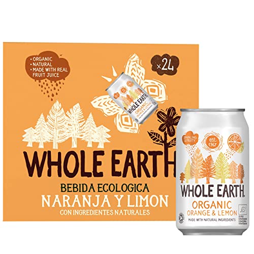 Whole Earth - Pack de 24 Bebidas Refrescantes Ecológicas de Limón y Naranja de 330 ml - Sin Azúcar Añadido y Sin Gluten - Apta para Veganos - Elaborada con Ingredientes Naturales