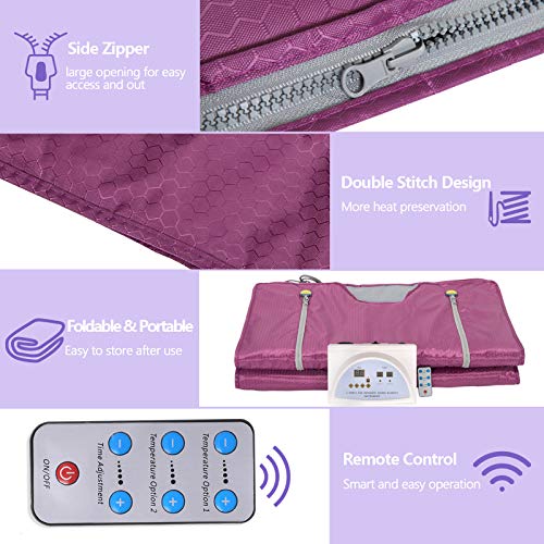 Sauna Blanket Infrared,Double Zipper Design 2 Zone Far-Infrared Sauna Blanket,70"x32"Waterproof Oxford Cloth Professional Detox Therapy Beauty Machine(Zipper Type,Purple) - Image 5