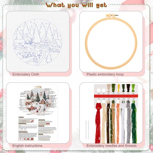 JSRQT Christmas Embroidery Starter Kits,DIY Embroidery Needlepoint Supplies Kit for Adults Beginners,Handmade Sewing Craft Set - Image 3