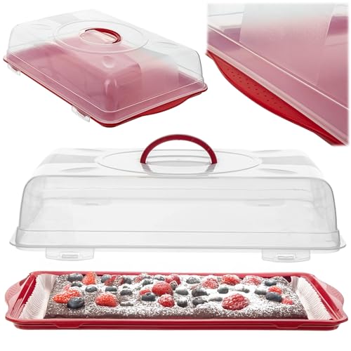 KADAX Contenitore per torte 46 x 30 x 10,5 cm, Scatola di trasporto rettangolare per torte, Contenitore per torte con coperchio, Scatola per torte, Scatola di trasporto per torte, Contenitore per