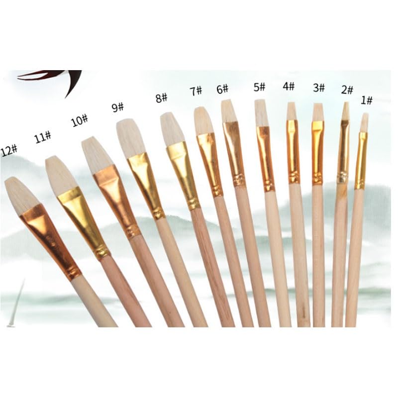 Ensemble De 12 Pinceaux en Nylon Couleur Bois, pour Artistes Et Étudiants.
