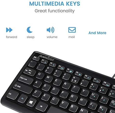 perixx Periboard-407 Wired Mini USB Nordic Keyboard with 11 Hot Keys, Pan-Scandinavian QWERTY, Piano Black
