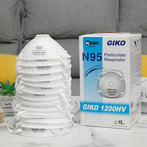 Giko N95 Respirator Masks - 15Pcs Niosh Certified Safety Masks Cup Particulate Respirator Mask With Breathing Valve For Adult, Men, Women, White #TOP7