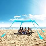 Beach Tent Sun Shelter UPF50+ with Sand Shovel, Ground Pegs and Stability Poles, Outdoor Shade for Camping Trips, Fishing, Backyard Fun or Picnics (10x10 FT 4 Pole Turquoise)