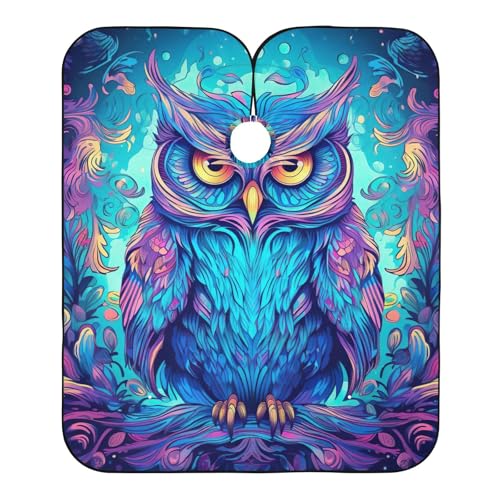 Hezely Blue Owl Pattern Hair Dye Cape, Barber Cape for Adults,Waterproof Salon Cape,Waterproof Hairdressing Styling Hair Cutting, 65