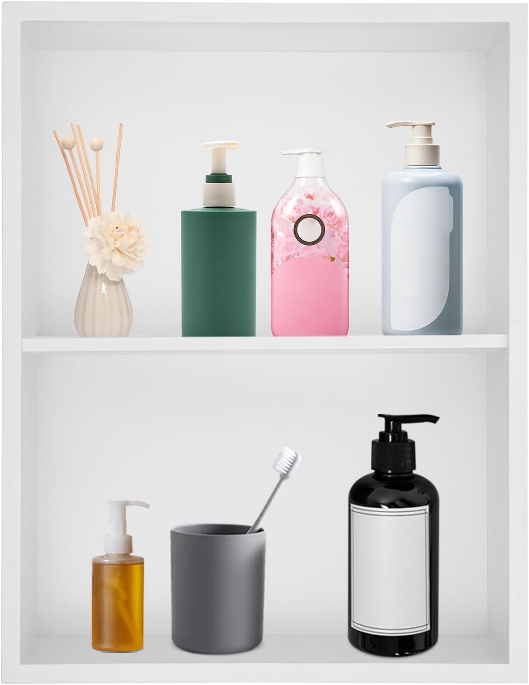 14‘’x18‘’ Shower Niche Medicine Cabinet Recessed 304 Stainless Steel Wall Niche with Double Shelves for Bathroom Storage, Double Shelves Recessed Shower Shelf, No Tile Needed (White, 14x18)