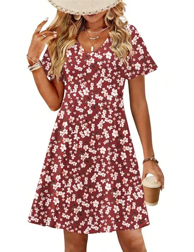 Image of Zeagoo Womens Summer Dress Casual Swing Sundresses Floral Ruffle Short Sleeve Wedding Guest Dress Beach Mini Dress 2026