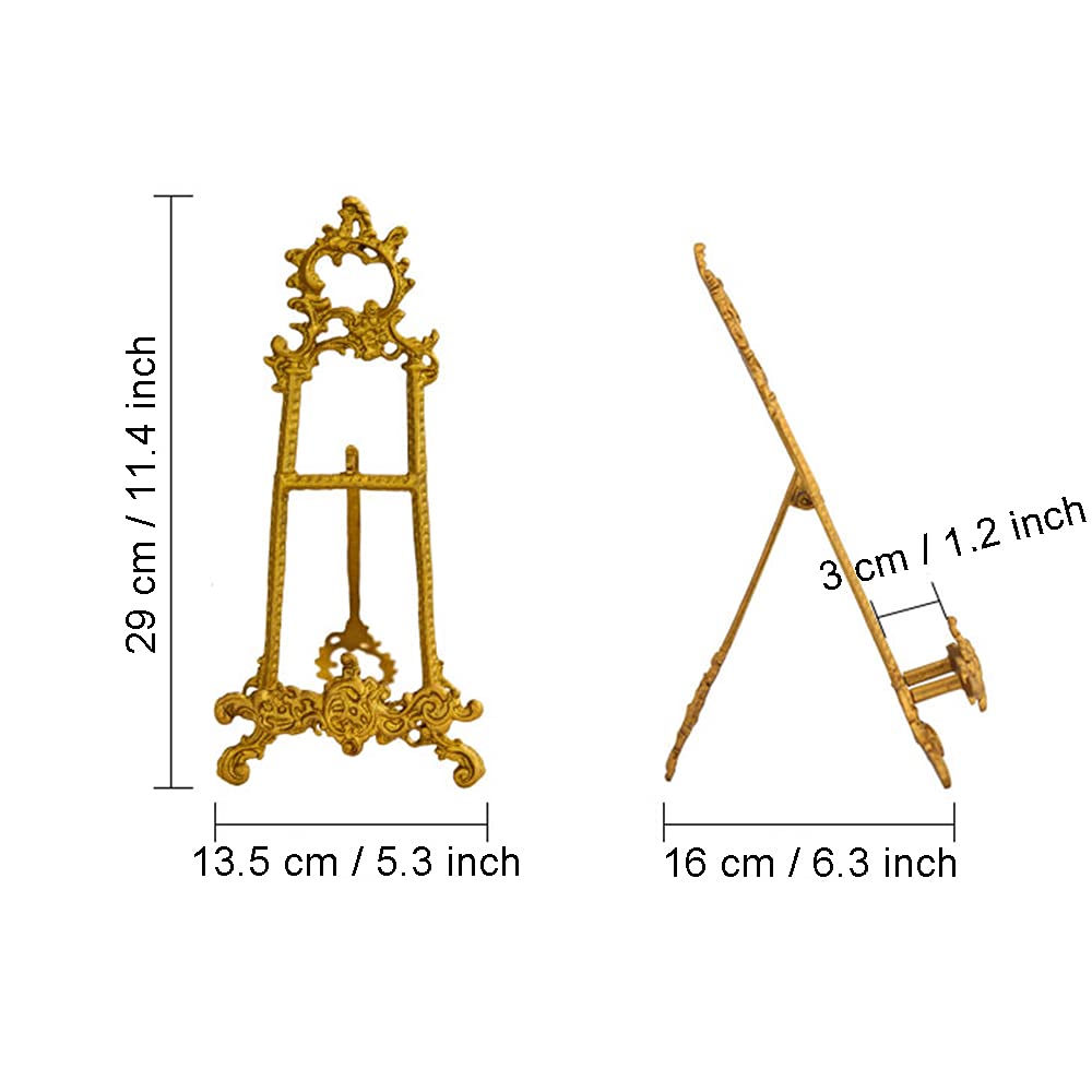 Antique Metal Recipe Book Holder, Vintage Gold Plate Display Photo Stands, Cookbook Stand, Foldable Mini Easel Holder, for Menu, Paintings, Platters, Table, Picture Frames, Plaques