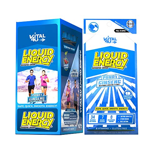 Vital 4UÂ® Liquid Energy - Ginseng Energy Shot with Panax Ginseng Extract, B Vitamins, Natural Sugar and Flavor, Chocolate Cherry Flavor, 24 Count