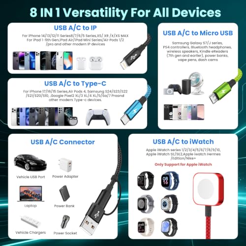 Image of Multi Charging Cable for Apple Watch Charger, 2 Pack 5FT Travel Essentials